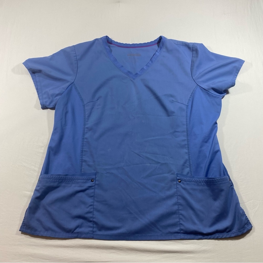 Purple Label Scrubs Top size 2X stretch women’s scrubs top light blue